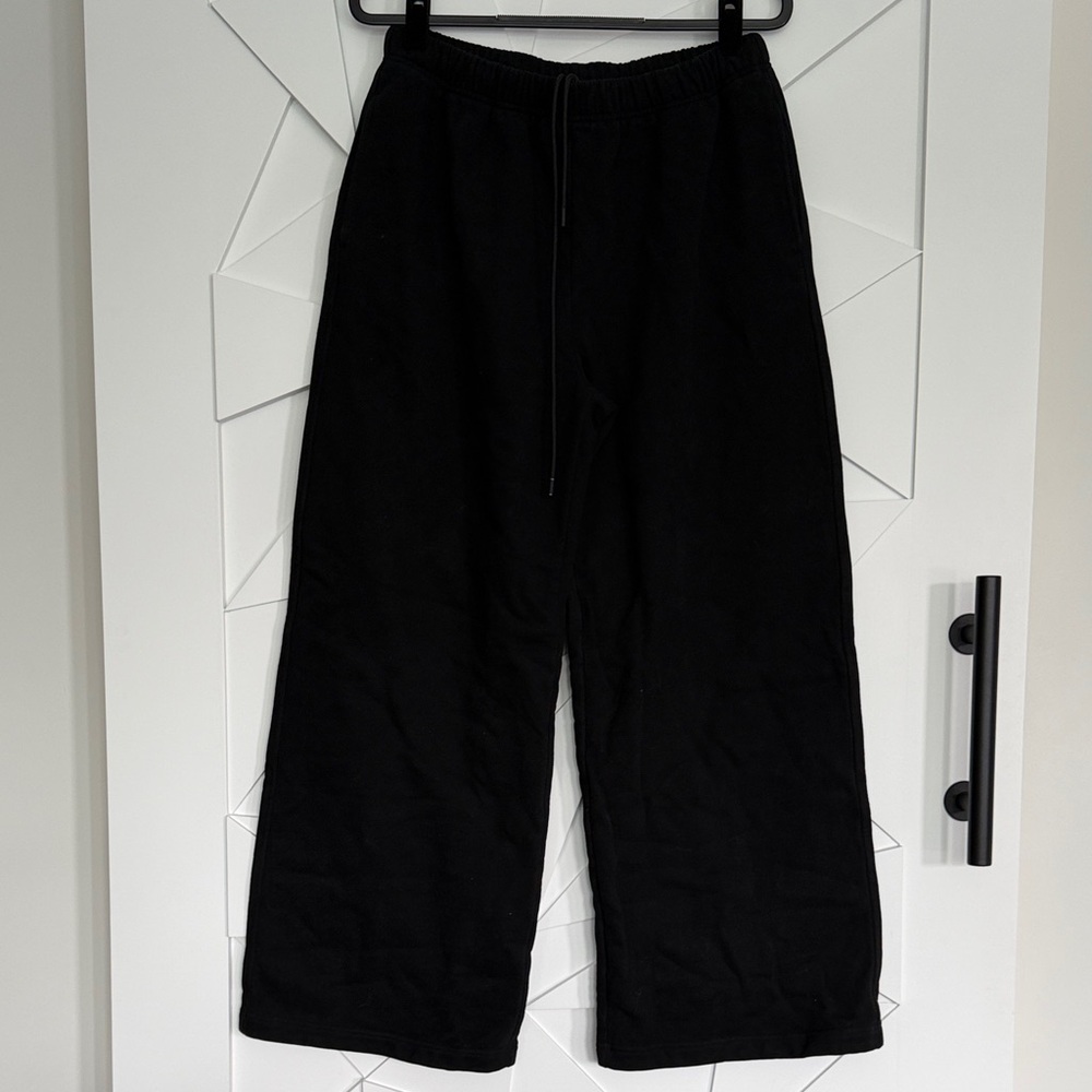 Good American Black Wide-Leg Drawstring Lounge Pants